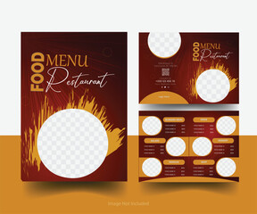 Food menu and restaurant bifold brochure design vector template