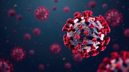 Close-up of coronavirus bacteria model, microvirus on black virus background. Worldwide pandemic and fight against COVID 19 virus. Coronavirus outbreak and coronaviruses influenza concept