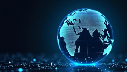 Blue Geometric Globe with Digital Elements Representing Global Connectivity