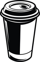 Takeout coffee cup, beverage container silhouette, drinkware line art, minimal cafe icon, to-go cup vector