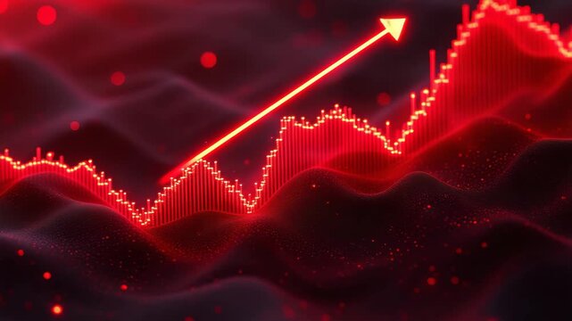 Abstract red graph with upward trend line illustrating data concept  