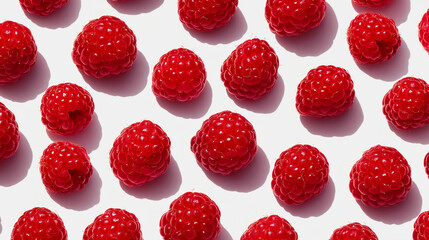 Red Raspberries with Soft Shadows in a Grid Formation