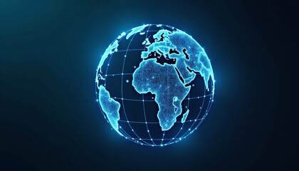 Digital Global Map with Blue Neon Lights and Grid Network
