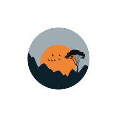 Mountain Sunset Landscape Vector – Minimal Nature Illustration