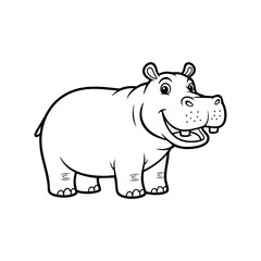 Obraz premium Cute Hippopotamus Coloring Page for Kids – Black and White River Animal Vector Outline for Preschool Learning and Printable Activity Fun