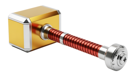 Golden thor hammer mjolnir prop isolated on transparent background