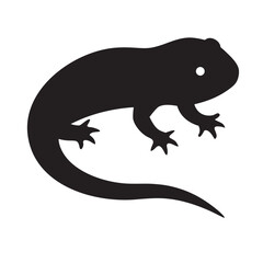 A Simple Black Silhouette of a Lizard with Four Legs a Tail and a Small Eye Facing Right