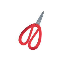 Red scissors isolated on white background. Simple hand drawn illustration of crafting tool for hobby, sewing and handmade projects.