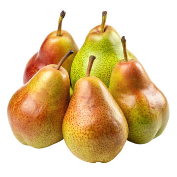 A vibrant collection of ripe bartlett pears showcasing their characteristic green and blush red hues against a dark background