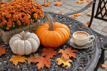 Pumpkin Spice Latte in a Fall Table Scene
