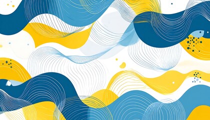 Abstract wavy shapes in vibrant yellow and blue
