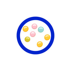 Abstract Colorful Pastel Spheres in Blue Circle; Playful, Modern Design Element.