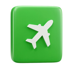 Obraz premium 3d green airplane icon with glossy finish isolated on transparent background
