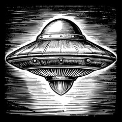 Vintage UFO Engraving, Classic Flying Saucer Illustration © Ritaaym