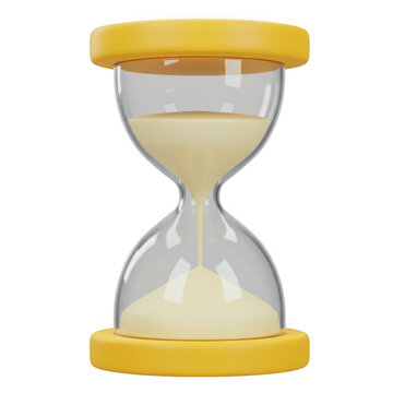 3d yellow hourglass timer isolated on transparent background