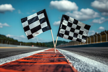 racing flag on a blue sky