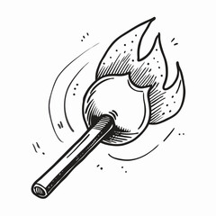 Hand-drawn Lit Matchstick Illustration, Burning Match, Fire Sketch