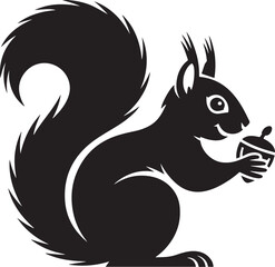 Naklejka premium Black silhouette of a squirrel holding an acorn animal
