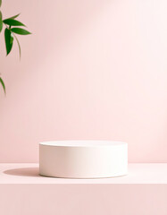empty wall with podium pastel colour pink copy space background