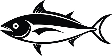 Tuna fish silhouette, seafood line art, marine animal, vector illustration, ocean fish outline