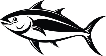 Tuna fish silhouette, seafood line art, marine animal, vector illustration, ocean fish outline