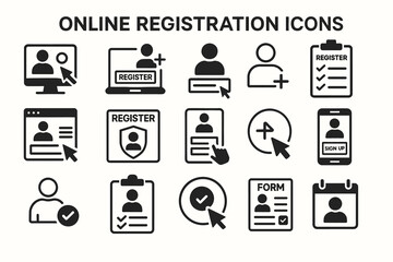 Online registration icons set for digital sign up and account creation
