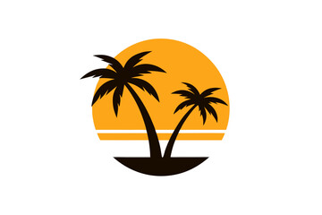 Obraz premium Tropical Sunset with Palm Trees: Beach Vacation & Island Logo