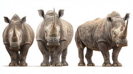 Fototapeta premium Majestic Rhino Portrait Collection - Standing and Looking, Wildlife Conservation Visuals