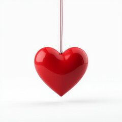 Red Heart Hanging by Thin Minimalist Black Thread Suspended from Top
