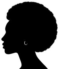 Silhouette of a woman with natural hairstyle on a white background
