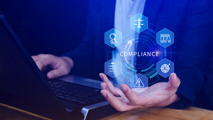 Compliance. Compliance concept with icons and text. Regulations, law, standards, requirements,...