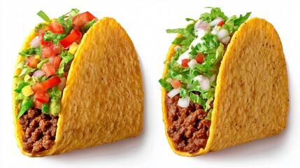 Two Tacos Side by Side on White Background - Mexican Cuisine Food Photography