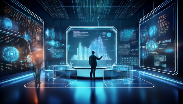high resolution stock photo data analysis and cybersecurity on interactive display