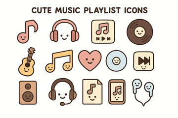 Cute music playlist icons with smiling faces for fun audio themes