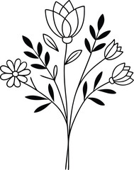 A delicate floral bouquet with various flowers and leaves, isolated on white background