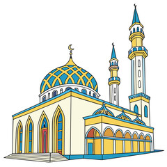 Vibrant mosque architecture design with colorful geometric patterns