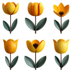Modern colorful tulip flower collection in 3D glossy and realistic textures with minimalist background, perfect for spring and floral-themed digital or print design. 