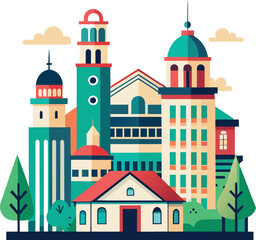 Buildings Illustration bundle set vector with editable white background 