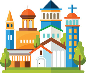 Obraz premium Buildings Illustration bundle set vector with editable white background 