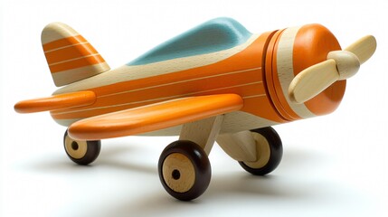 Close-Up Wooden Toy Airplane on White Background for Creative Projects