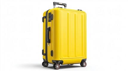 Vibrant Yellow Suitcase with Wheels and Handle Isolated on White Background