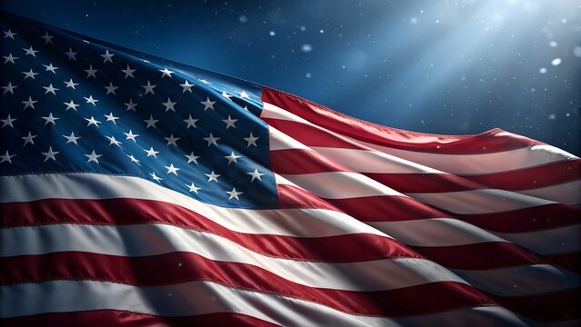 Stunning American flag waves majestically against a starry night sky