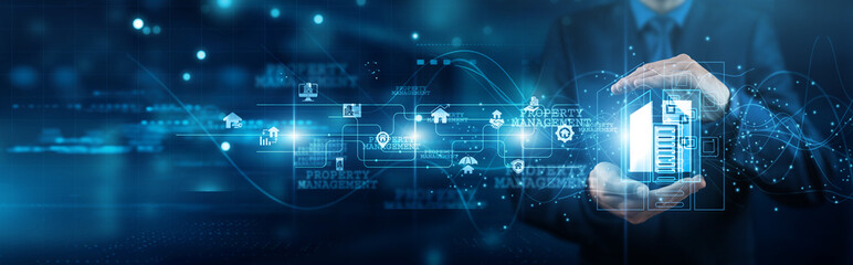 Property manager hands holding keys property management network connections leases maintenance...