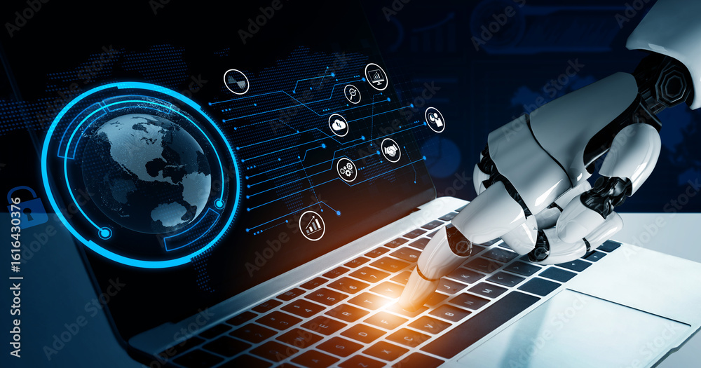 Poster ai artificial intelligence drives data analytics with predictive models, smart dashboards, and virtu