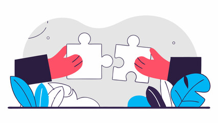 Połączenie sił w biznesie. Dłonie składające puzzle jako metafora partnerstwa, współpracy i idealnego rozwiązania.