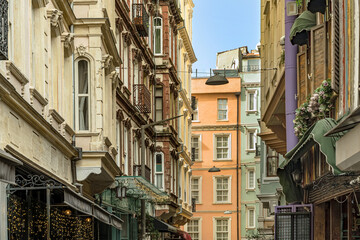 Obraz premium Architectural view of a street in Istanbul, Turkey. Street in the Beyoglu district near Taksim Square. 