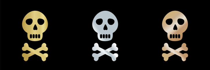 Seth, Skull and crossbones icon on black background, gold skull, silver skull, bronze skull, skull vector