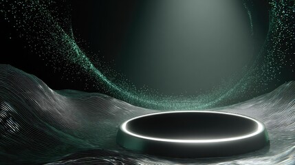 Empty podium, digital backdrop, dark