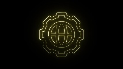 Glowing neon line world icon with rotating globe animation. Planet Earth symbol HD video isolated on black background. - Powered by Adobe
