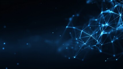 Abstract blue digital network connection. Plexus background with glow points. Concept of data, blockchain and communication.